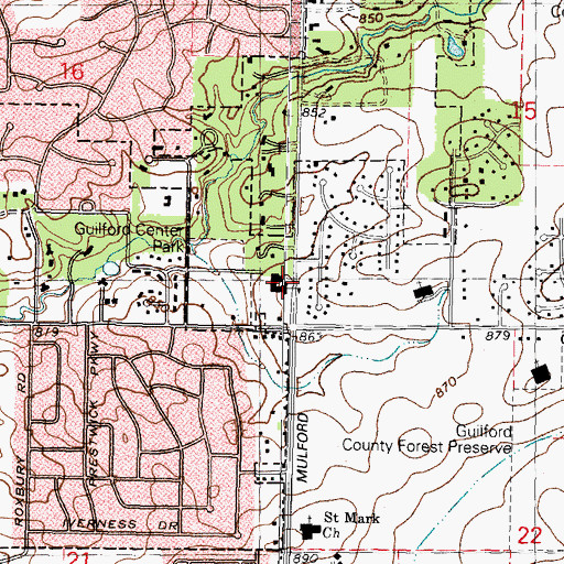 Topographic Map of Guilford Center School, IL