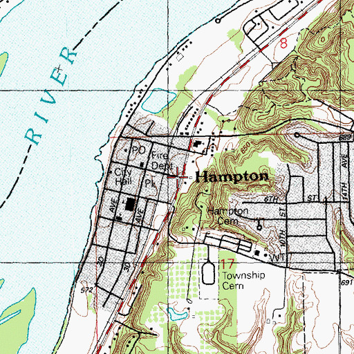 Topographic Map of Hampton, IL
