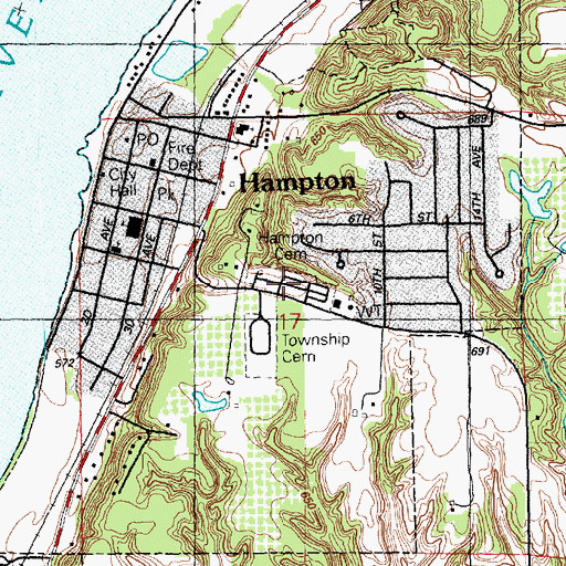 Topographic Map of Hampton Cemetery, IL