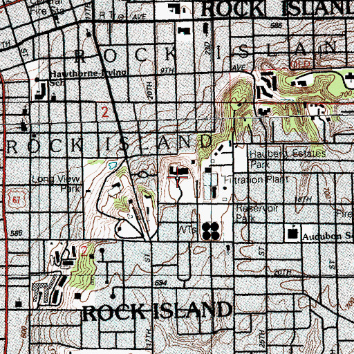 Topographic Map of Hauberg Civic Center, IL