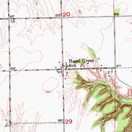 Topographic Map of Hazel Green School (historical), IL