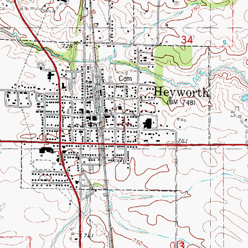 Topographic Map of Heyworth, IL
