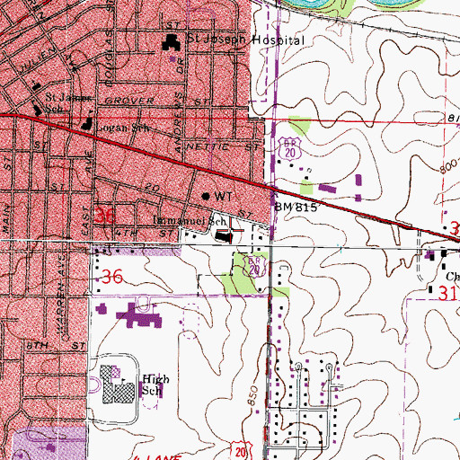 Topographic Map of Immanuel School, IL