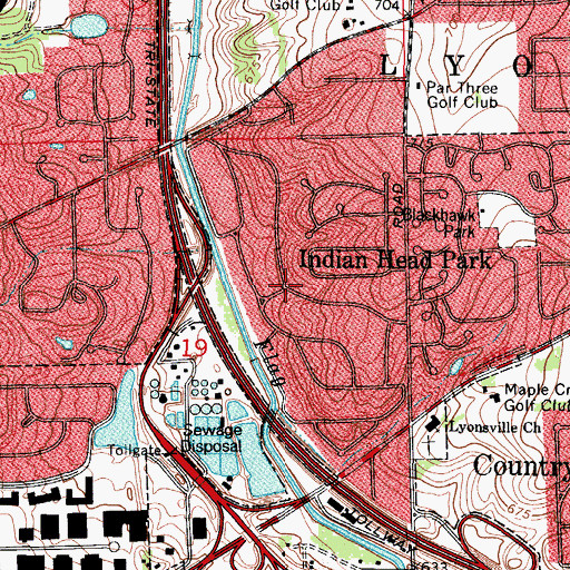 Topographic Map of Indian Head Park, IL