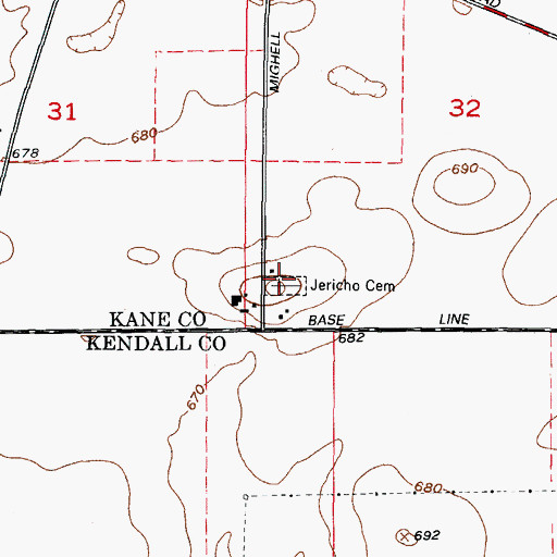 Topographic Map of Jericho Cemetery, IL