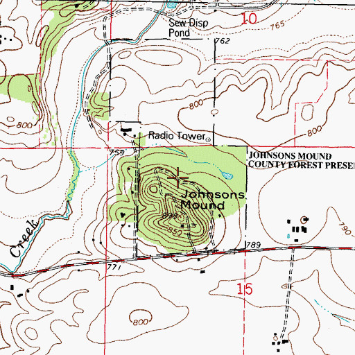 Topographic Map of Johnsons Mound County Forest Preserve, IL