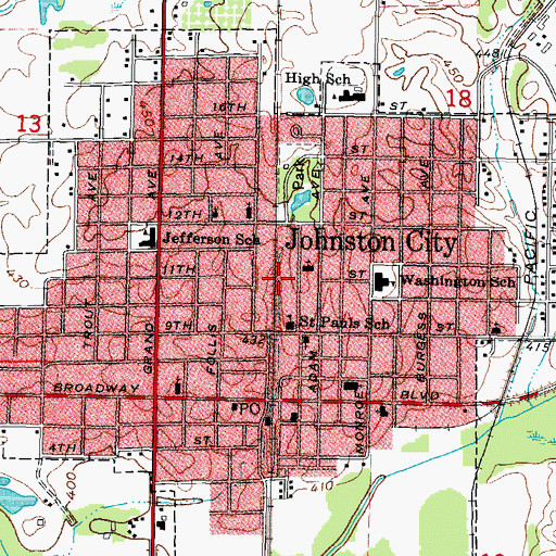 Topographic Map of Johnston City, IL