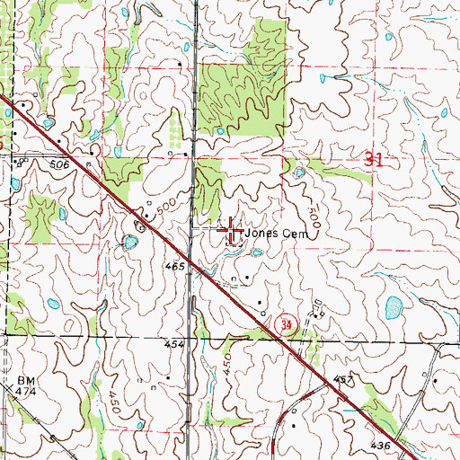 Topographic Map of Jones Cemetery, IL