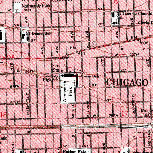 Topographic Map of Kinzie School, IL