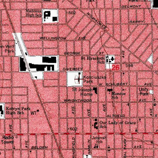 Topographic Map of Kosciuszko Park, IL