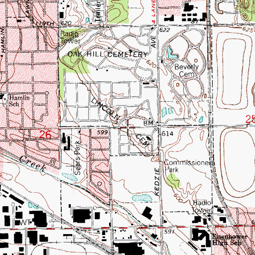 Topographic Map of Lincoln Cemetery, IL