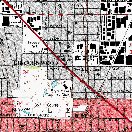 Topographic Map of Lincolnwood, IL