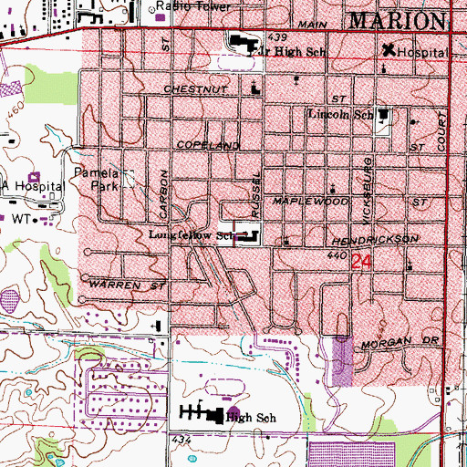 Topographic Map of Longfellow Elementary School, IL