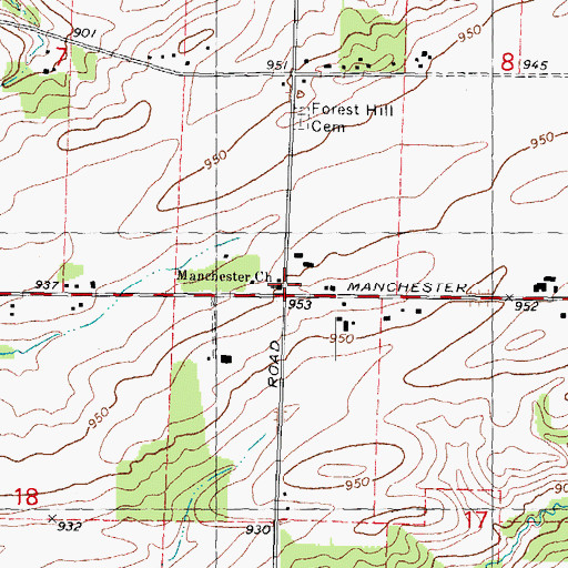Topographic Map of Manchester Church, IL