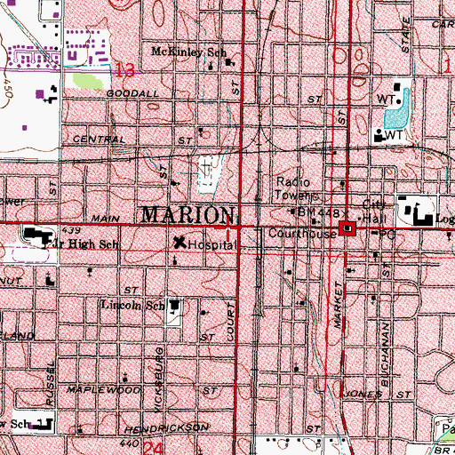 Topographic Map of Marion, IL
