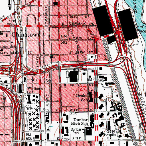 Topographic Map of Mercy Hospital and Medical Center, IL