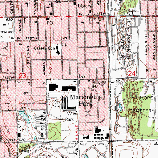 Topographic Map of Merrionette Park, IL
