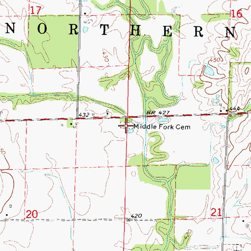 Topographic Map of Middle Fork Cemetery, IL
