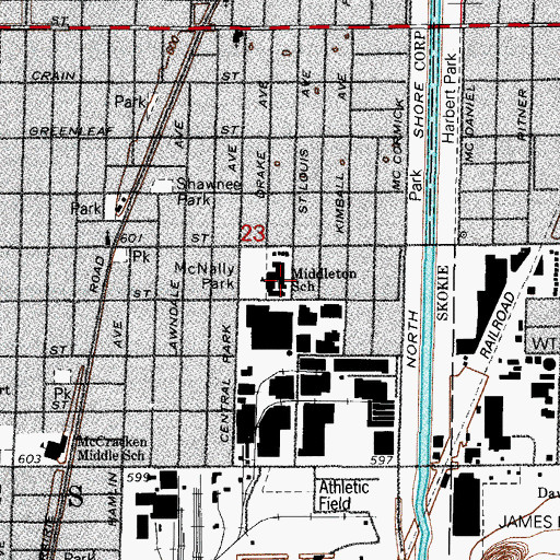 Topographic Map of John Middleton Elementary School, IL