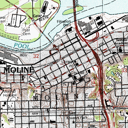 Topographic Map of Moline, IL