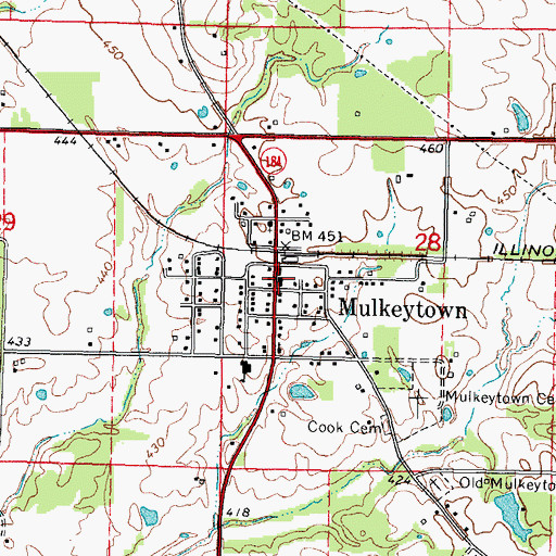 Topographic Map of Mulkeytown, IL