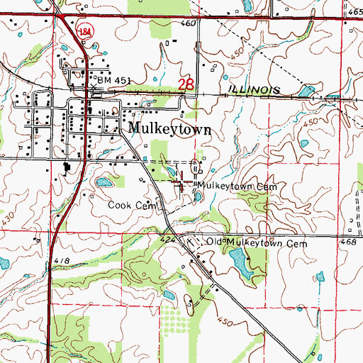 Topographic Map of Mulkeytown Cemetery, IL