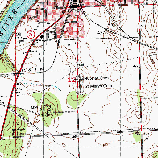Topographic Map of Neteler Cemetery, IL