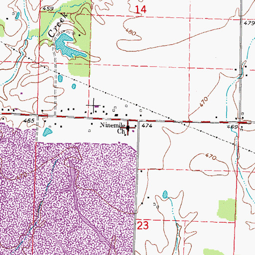 Topographic Map of Nine Mile Baptist Church, IL