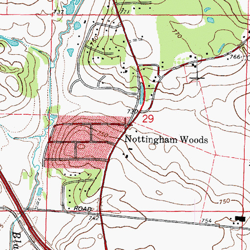Topographic Map of Nottingham Woods, IL