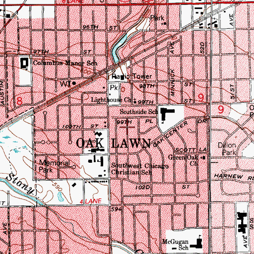 Topographic Map of Oak Lawn, IL