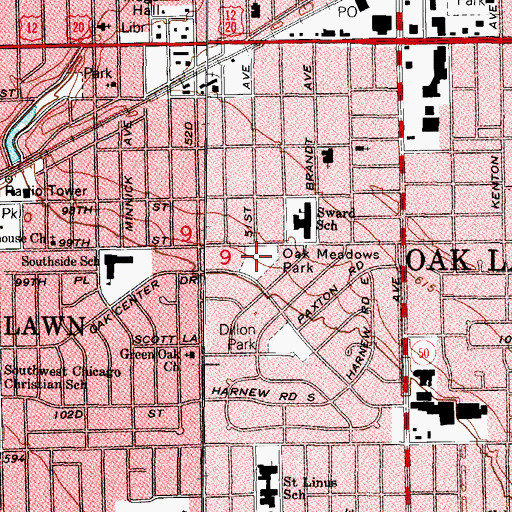 Topographic Map of Oak Meadows Park, IL