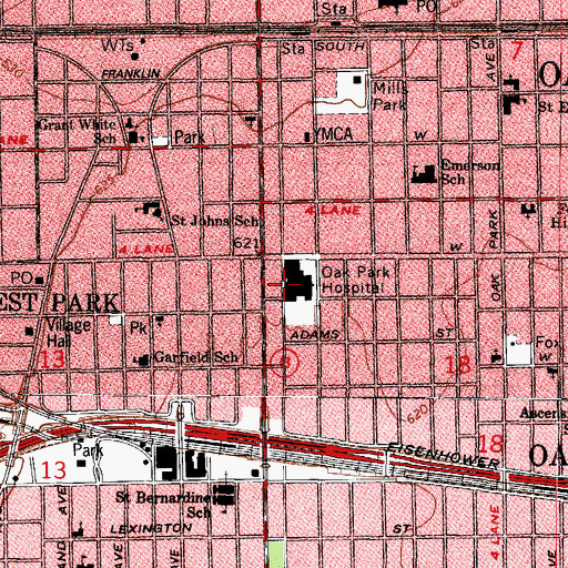 Topographic Map of Rush Oak Park Hospital, IL