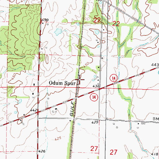 Topographic Map of Odum Spur, IL