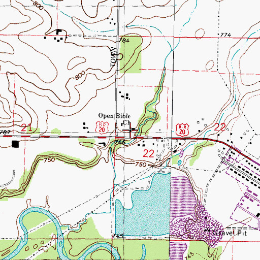 Topographic Map of Open Bible Church, IL