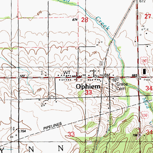 Topographic Map of Ophiem, IL