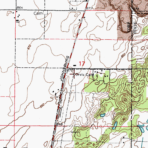 Topographic Map of Orvis - Sanborn Cemetery, IL