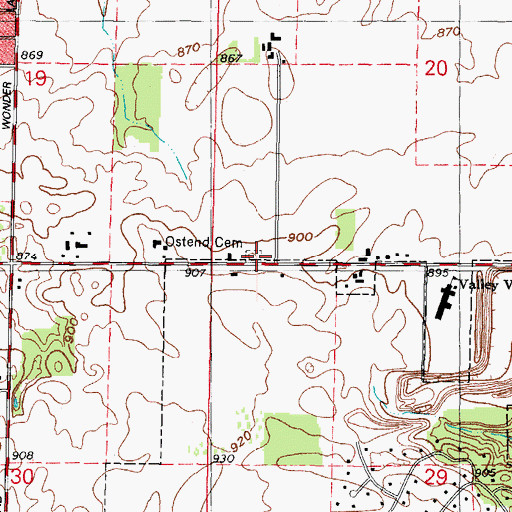 Topographic Map of Ortend Cemetery, IL