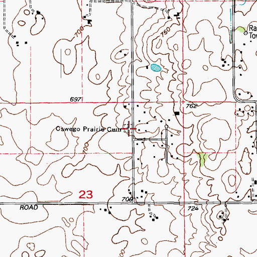 Topographic Map of Oswego Prairie Cemetery, IL