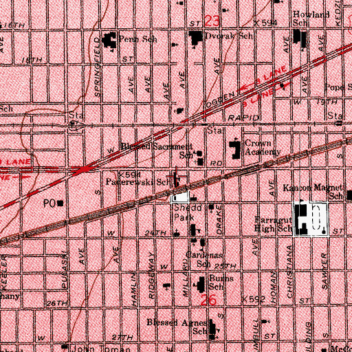 Topographic Map of Paderewski Elementary School, IL