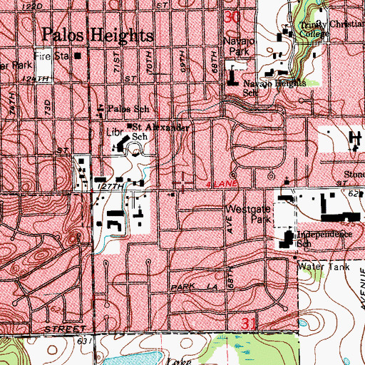 Topographic Map of Palos Heights School, IL