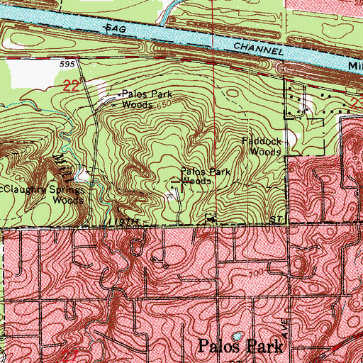 Topographic Map of Palos Park Woods, IL