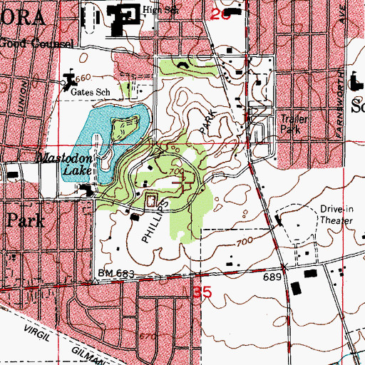 Topographic Map of Phillips Park, IL