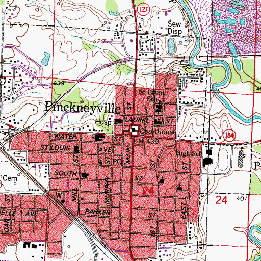 Topographic Map of Pinckneyville, IL