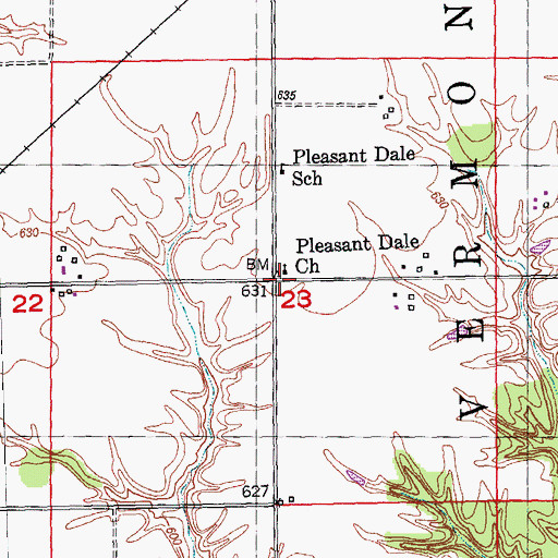 Topographic Map of Pleasant Dale Church, IL