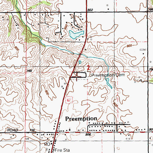 Topographic Map of Preemption Cemetery, IL
