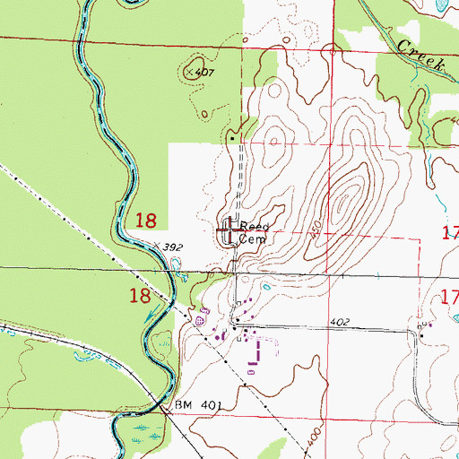 Topographic Map of Reed Cemetery, IL