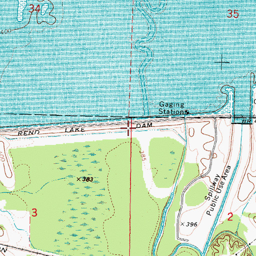 Topographic Map of Rend Lake Dam, IL
