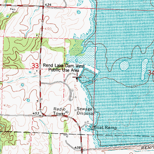 Topographic Map of Rend Lake Dam West Public Use Area, IL
