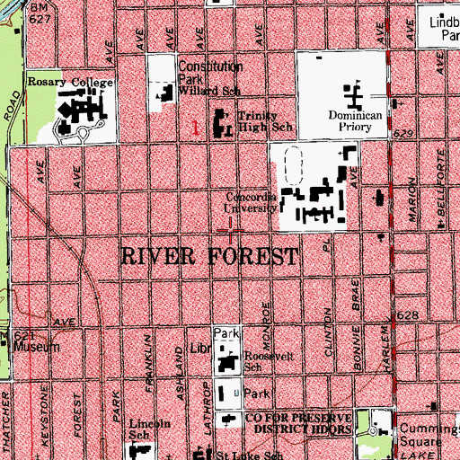 Topographic Map of River Forest, IL