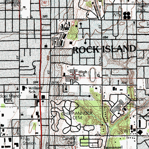 Topographic Map of Rock Island High School, IL